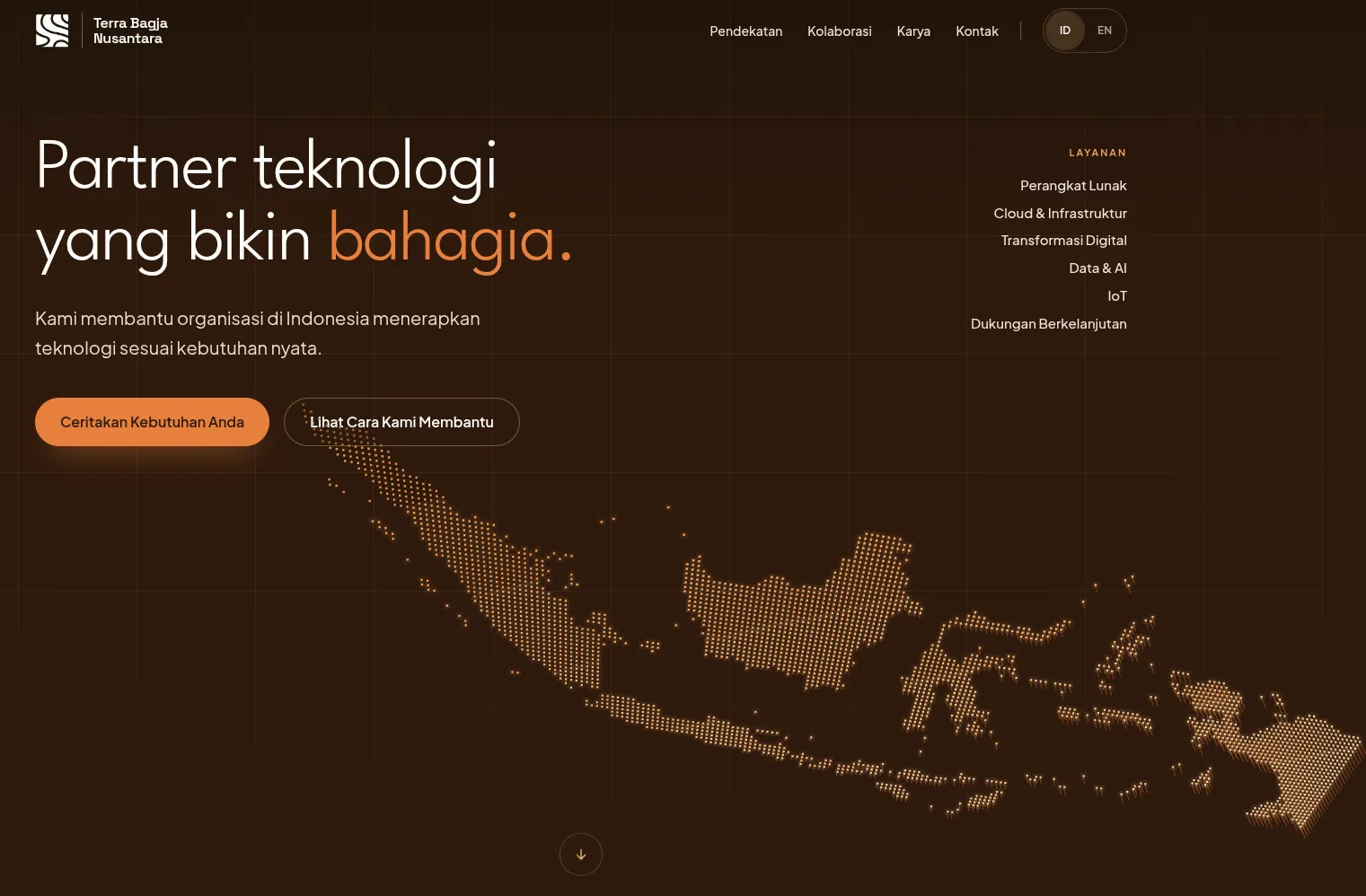 Tampilan website Terra Bagja Nusantara